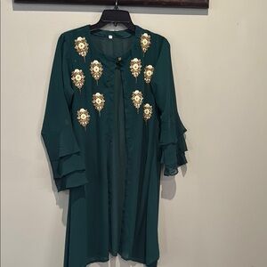 Green Embellished Tunic with Mandarin Collar dress top cover